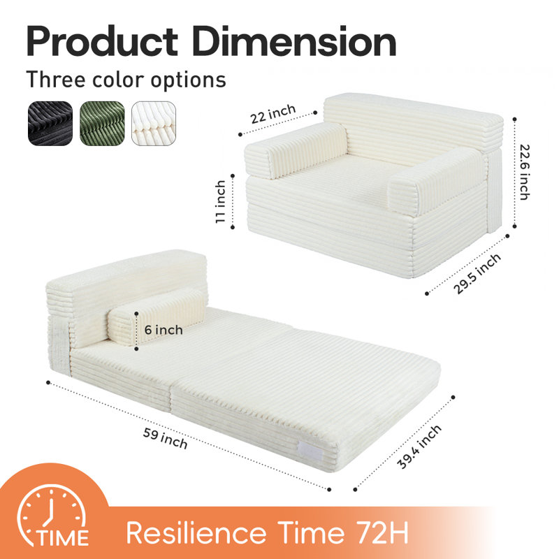 Boneless 22.64" Upholstered Sleeper Sofa Free Combination Sofa Chair Indoor,Plush Chair For Living Room,Green, White