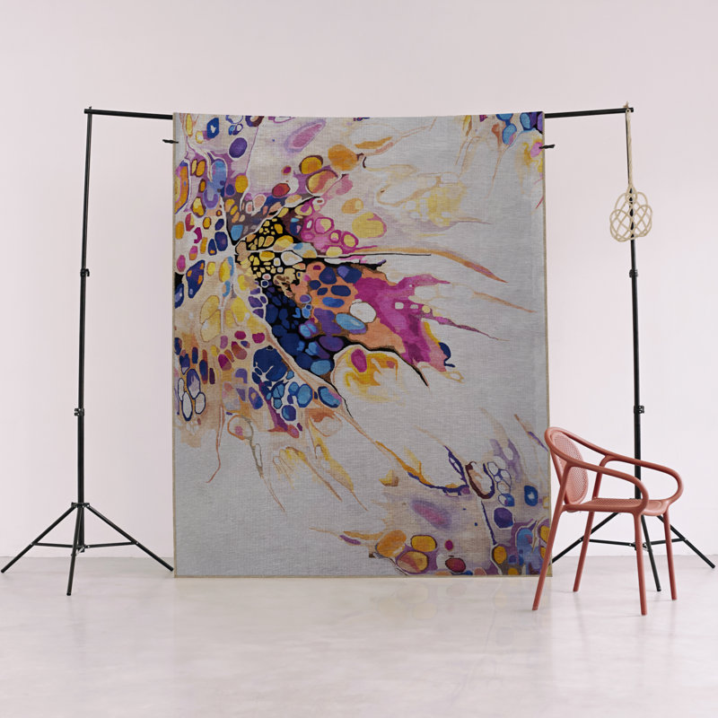 Tapis décoratif moderne multicolore à motif abstrait éclaboussé de peinture beige, Rectangle 3 pi 3 po x 4 pi 11 po