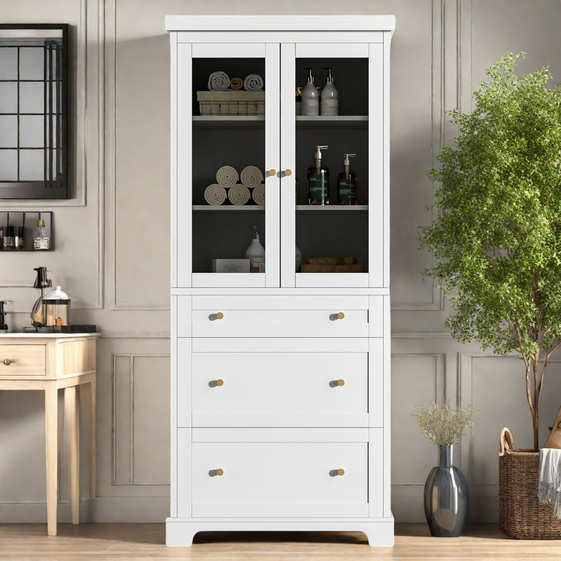 Modern High Freestanding Tall Bathroom Cabinet, White