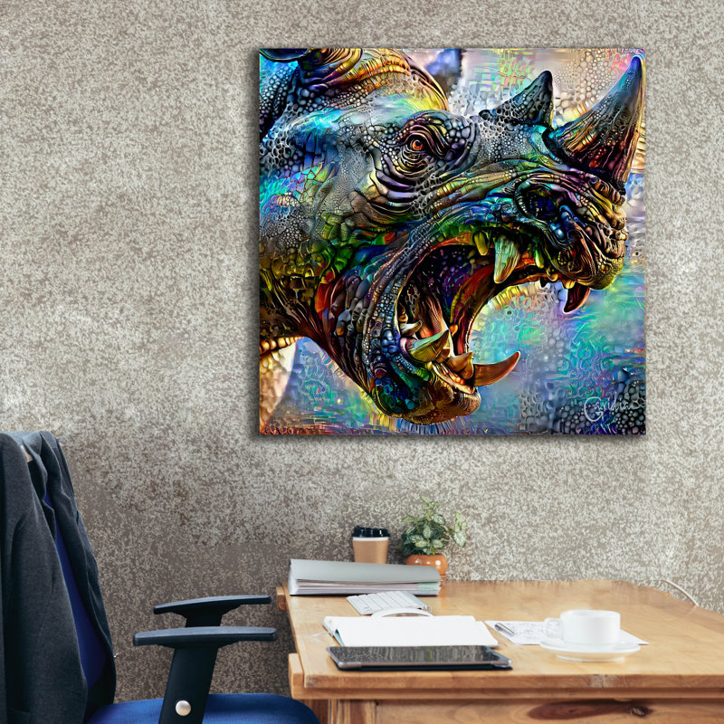  «Angry Rhino» par Pedro Gavidia, art mural sur toile, 37 po x 37 po, H 37 po x l 37 po