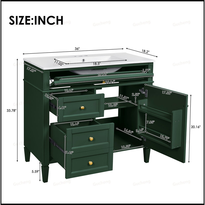 Meuble-lavabo 36 po avec lavabo et miroir, Vert