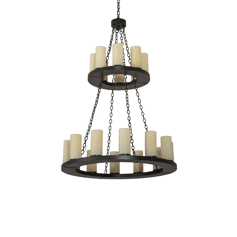 Bronze and Crystal 20-Light Two-Tier Chandelier