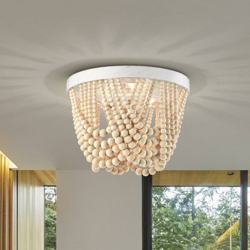 Plafonnier perle en bois 3 luminaires boho Lingt