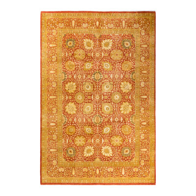 Tapis orange noué à la main de conception unique 6 pi x 9 pi 1 po Keenan