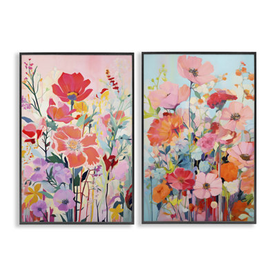  «Bright Contemporary Contemporary Flowers», ensemble de 2 giclées par LSR Design Studio