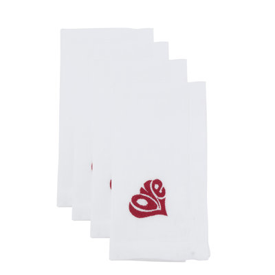 Serviettes de table brodées Love (ensemble de 4) - Motif d'écriture en forme de cœur audacieux pour tables romantiques, 20 po x 20 po