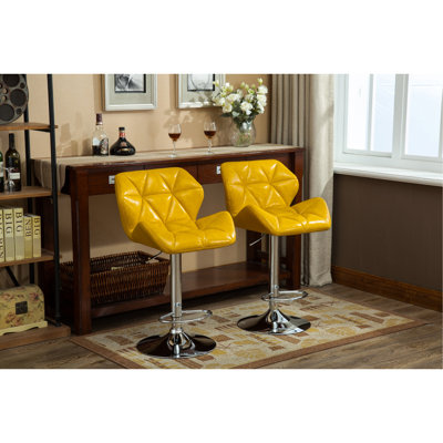 Tabourets de bar jaunes à hauteur réglable, 2 pièces, contemporain - relevage hydraulique et siège en cuir synthétique avec repose-pieds de 2 et pour un confort optimal