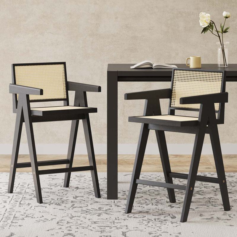 Bar Stool with Cane Seat, Black