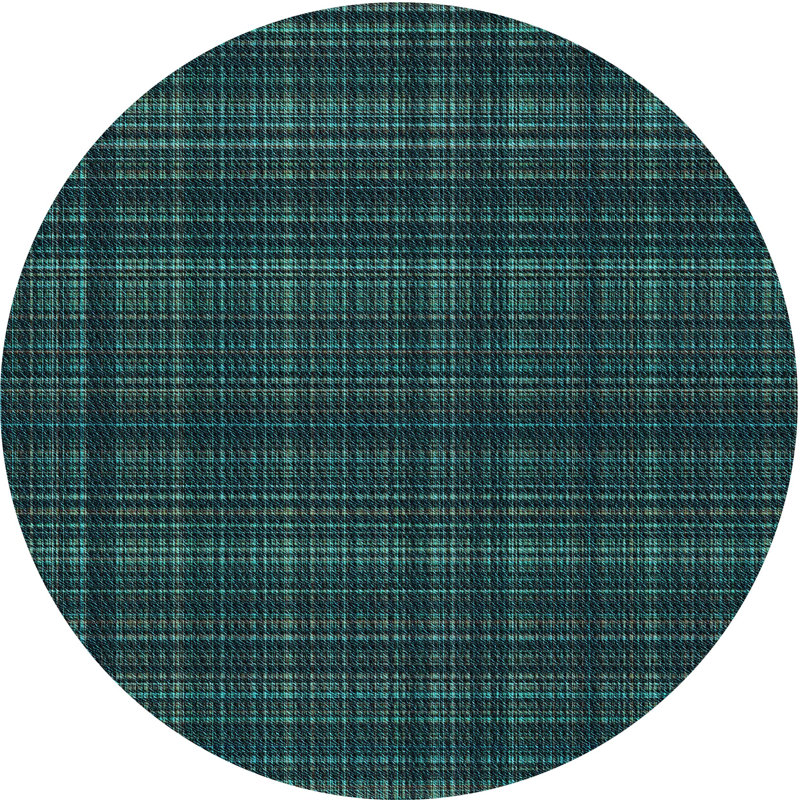 Tapis bleu tissé à la machine, Rond 4 pi