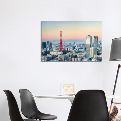 Tokyo Tower And Mount Fuji At Sunrise by Jan Becke - Wrapped Canvas Print