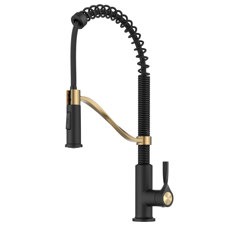 Kraus Torak Commercial Style 2-Function Single Handle Pull Down Kitchen Faucet, Brushed Brass/Matte Black