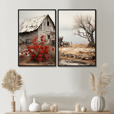 «Red Farmhouse Rustic Elegance I», ensemble de 2 impressions sur toile