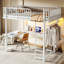 Lit mezzanine double en métal avec bureau en L, bande lumineuse à DEL et station de charge, plateau d'ordinateur, rangement suspendu et structure tubulaire ronde renforcée, blanc-969706887-969706886