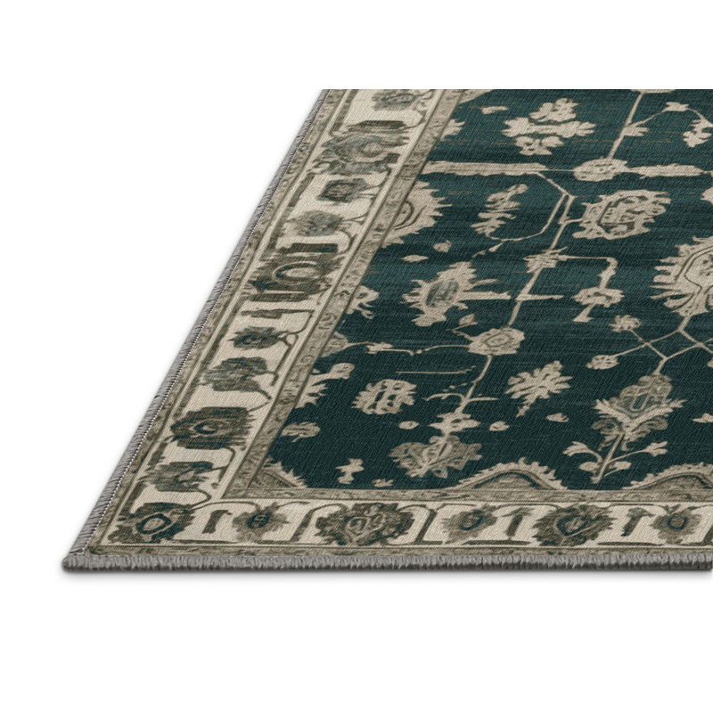 Machine Washable Overdyed Green Area Rug, Round 5'