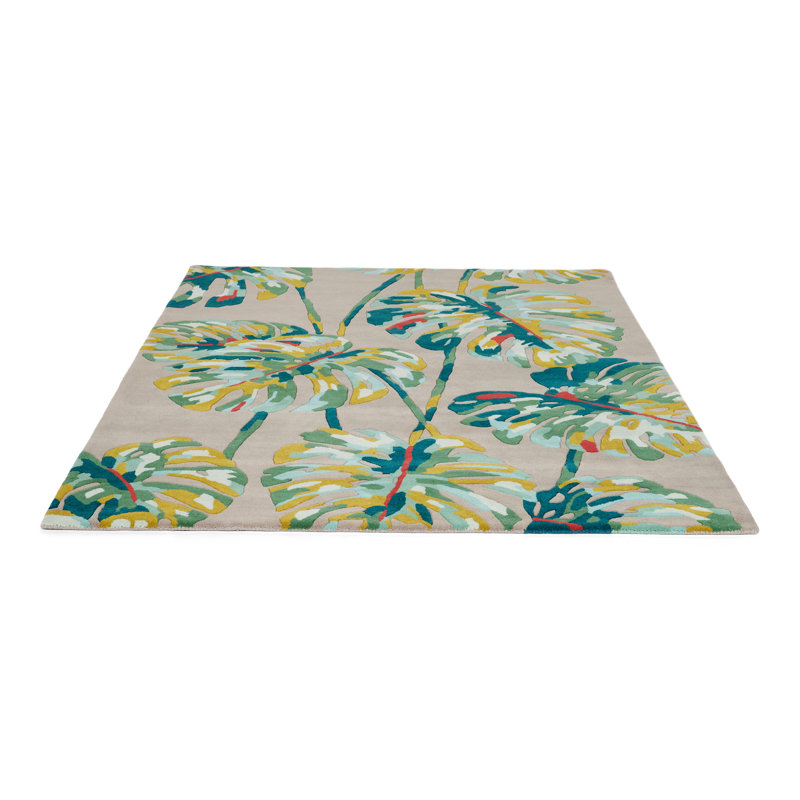 Kelapa Wool Floral Area Rug in Green/Blue/Yellow/Ivory, Rectangle 4'7" x 6'7"