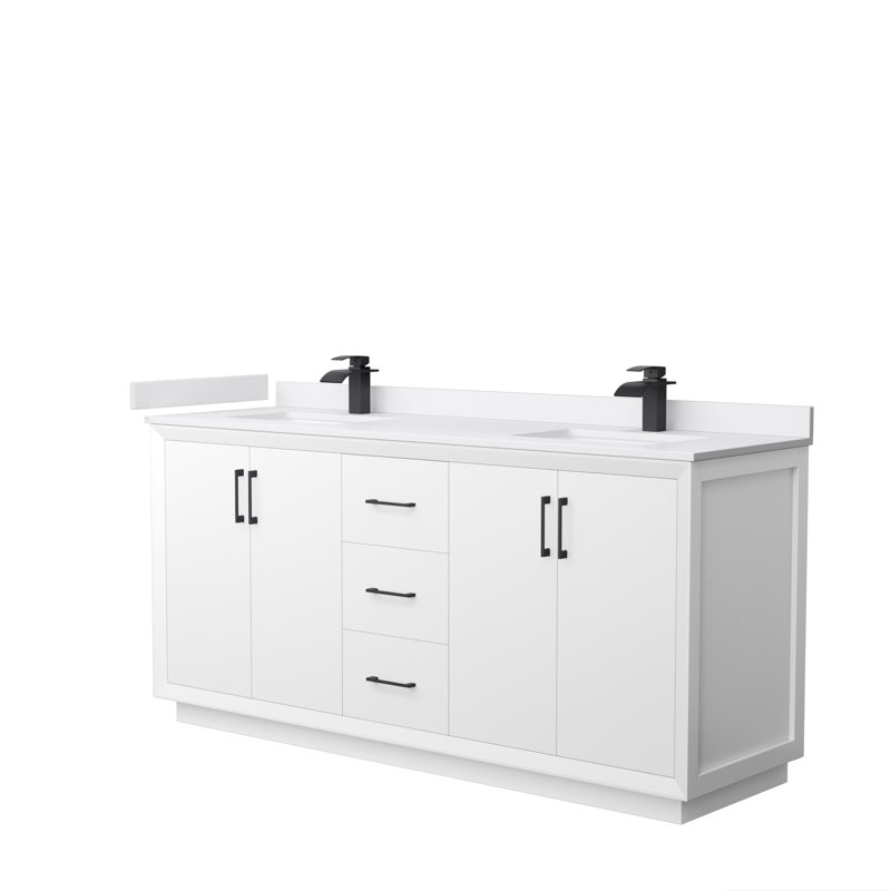 Ensemble de meuble-lavabo double 72 po Strada, Noir mat, Blanc, Marbre de culture de Carrare