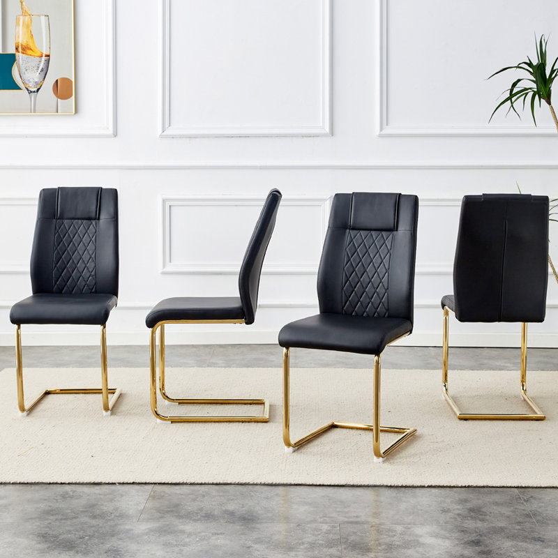 Carols 18 " H Faux Leather Upholstered Metal Cantilever Chair, Black, Gold