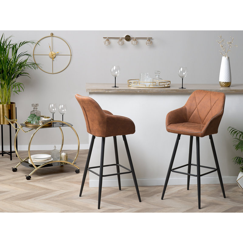 Maxman Upholstered Counter Stool with Metal Frame, Brown