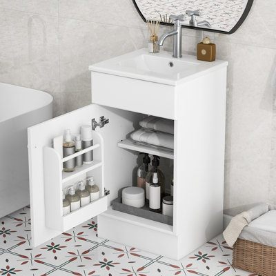 18" Bathroom Vanity With Sink, Vanity Cabinet With Door Shelf And Adjustable Shelf