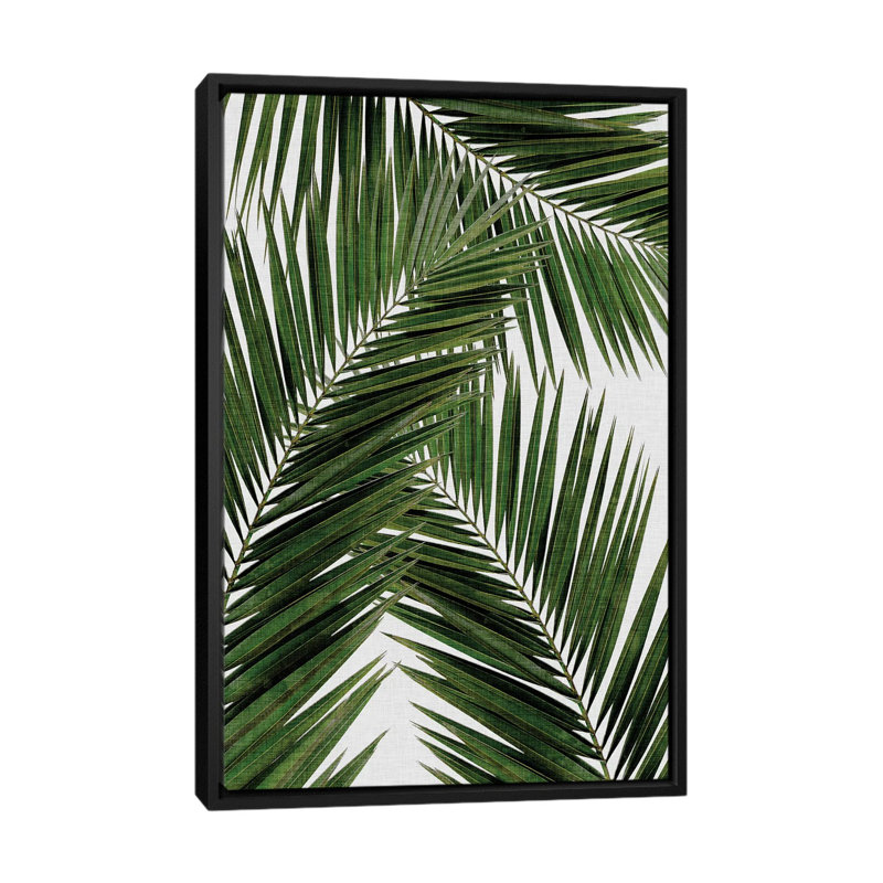 «Palm Leaf III», reproduction d'impression sur toile en vert, H 60 po x l 40po x P 1,5 po, Toile avec cadre noir