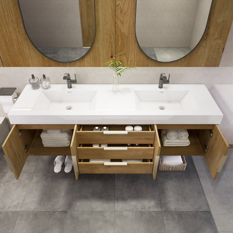Edinger 70.8'' Double Bathroom Vanity with Acrylic Top, Oak