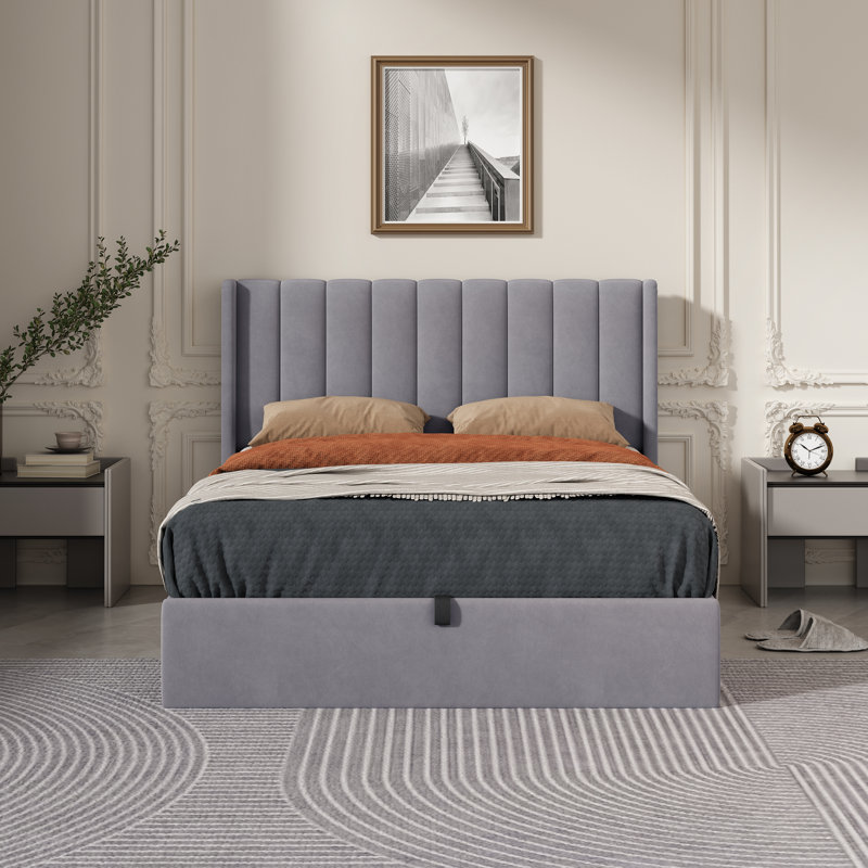 Lit plateforme avec rangement Daizia, Double, gris