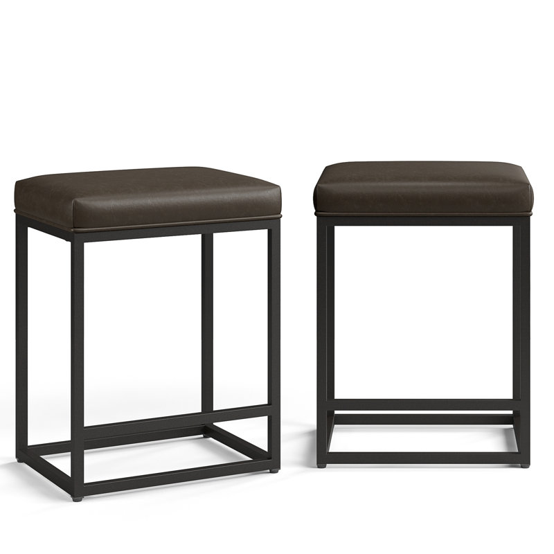 Borough 24'' Dark Taupe Modern Kitchen Counter Stool with Upholstered Faux Leather & Footrest, 2
