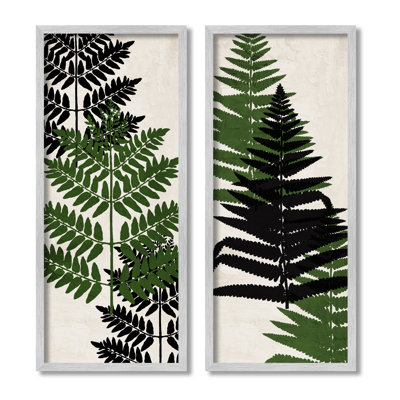 «Bold Layered Fern Leaves Modern Botanical Sprig» par Kim Allen - ensemble de 2 impressions sur toile flottante