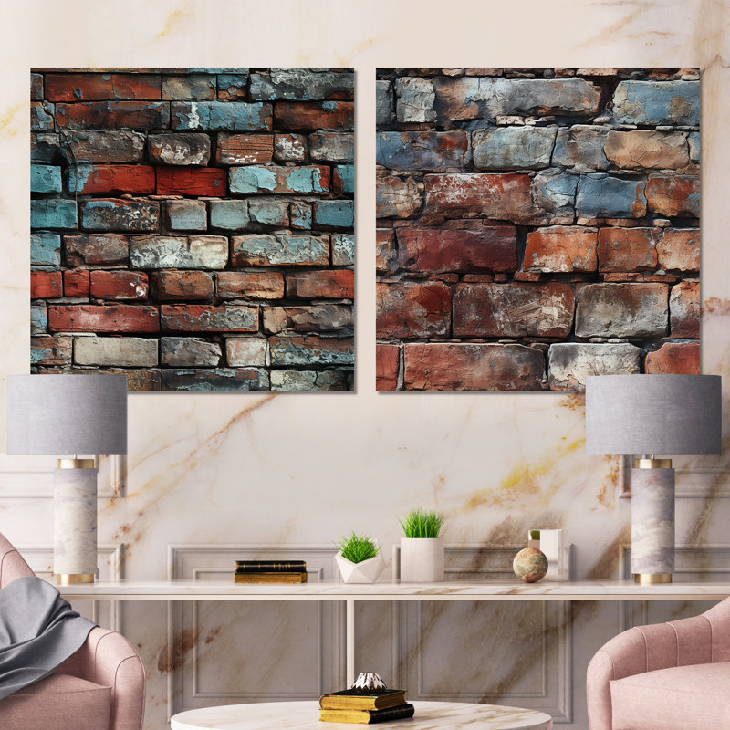 Brick Wall Elegance II - ensemble de 2 décorations murales murales en métal Brick Wall, H 16 po x l 32 po