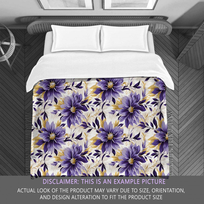 Polyester Floral Comforter, Queen Comforter, Purple/Yellow