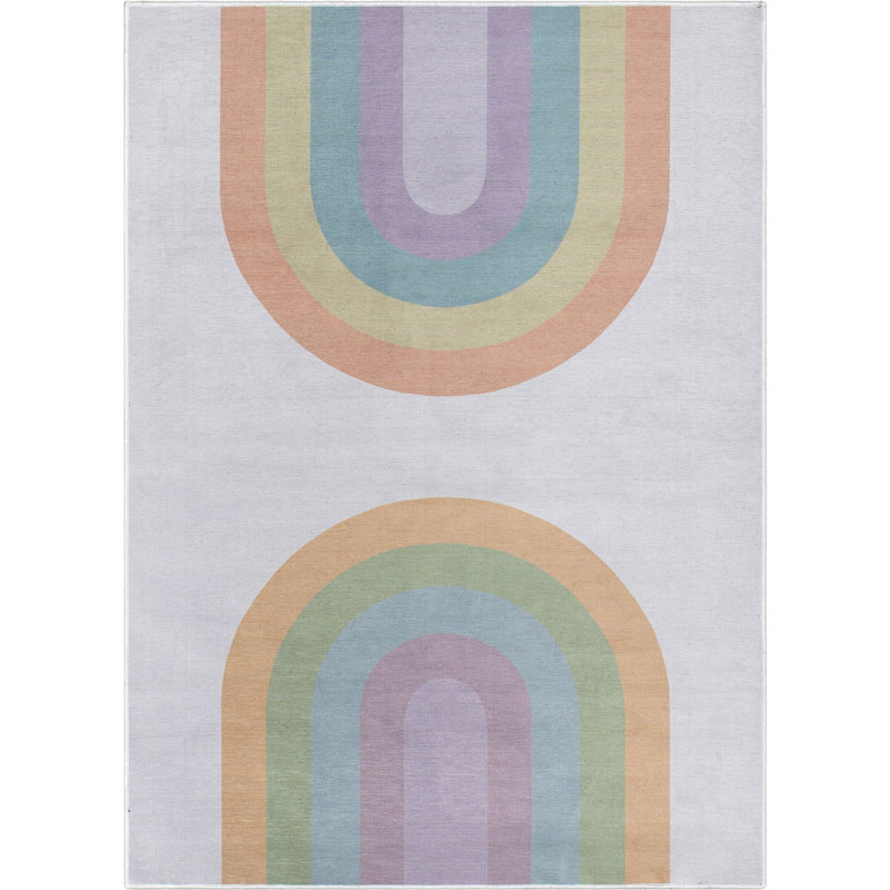 Multicolor Rainbow Watercolor Chenille Kids Area Rug 3'3" x 5'