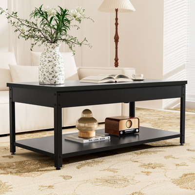 Secure Rectangular Double-Layer Coffee Table with Hidden Storage & Fingerprint Lock