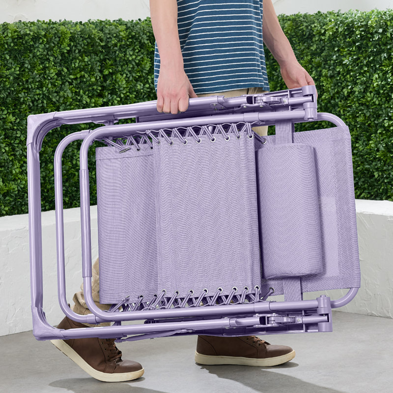 Monochromatic Zero Gravity Chair, Folding Patio Recliner W/Side Tray, Headrest, Lavender