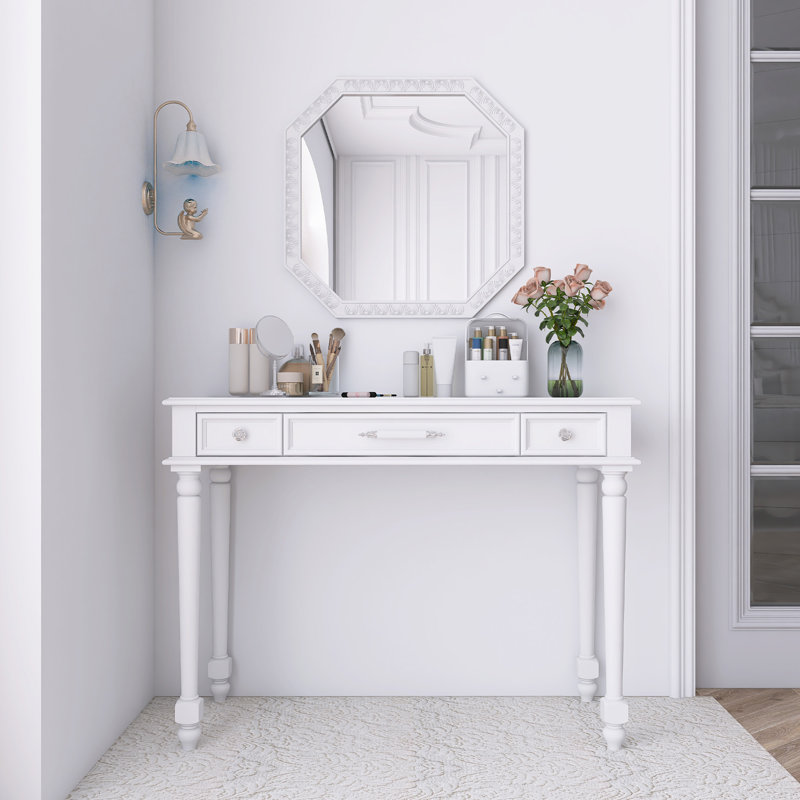 Bureau de maquillage rétro avec miroir avec grand miroir et 3 tiroirs 