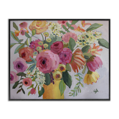 Assorted Flowers in Pink & Yellow Framed Giclee, design by Suzanne Allard