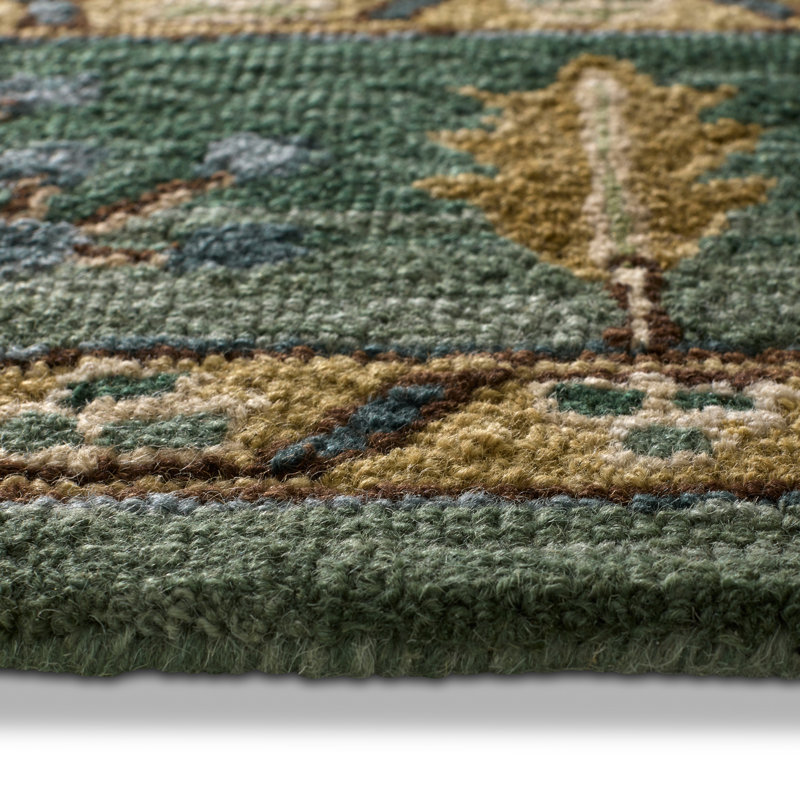 Tapis vert / brun clair / bleu en laine touffeté à la main Corla, Rectangle 8 pi x 10 pi