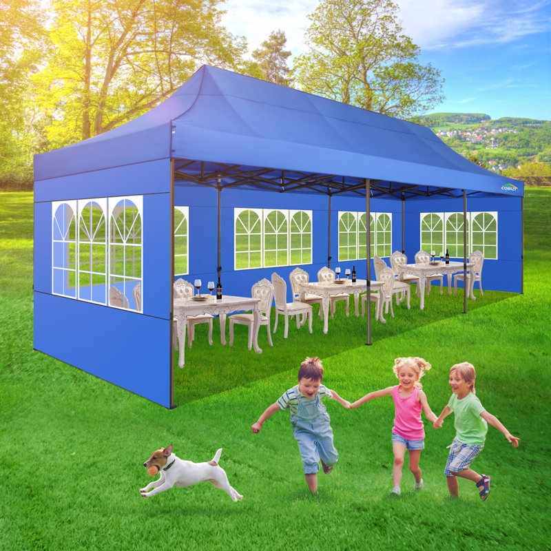30 Ft. W x 10 Ft. D Metal Pop-up Canopy for Parties , Blue