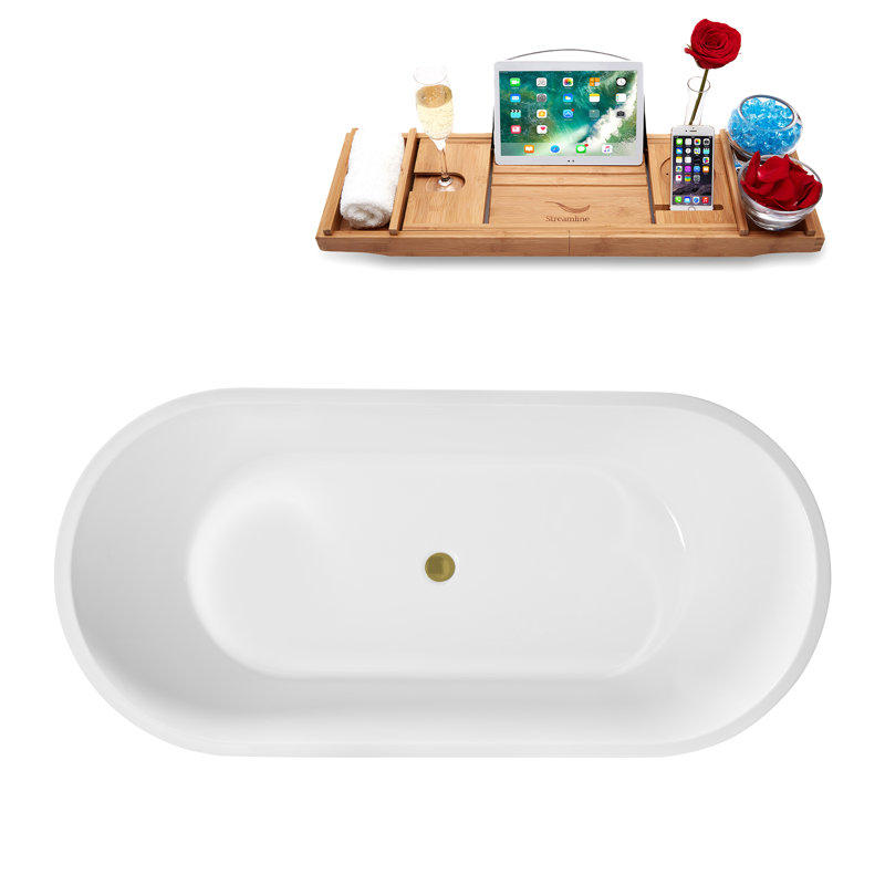 Baignoire autoportante de 63 po avec drain interne Streamline, Or brossé