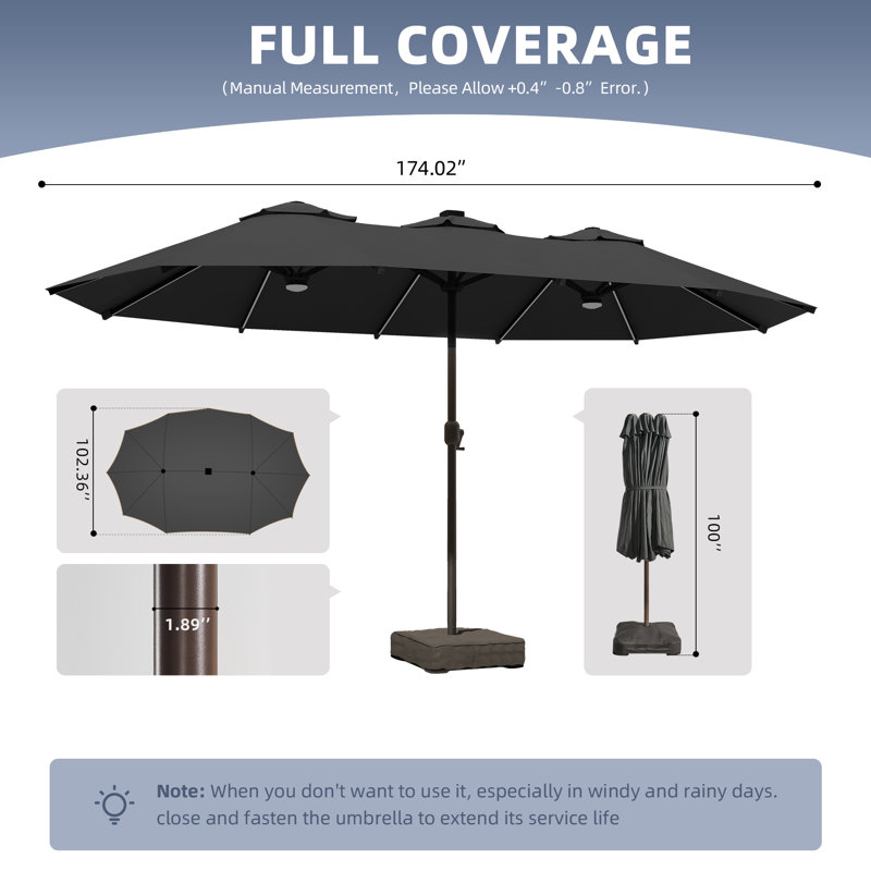 Parasol 14,5Ft Double-Side Patio, Gris