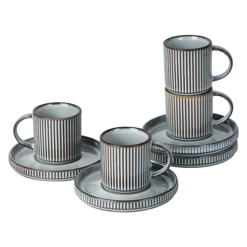 Ensemble de 4 tasses à espresso et soucoupes en grès (ensemble de 4), Bleu fumée