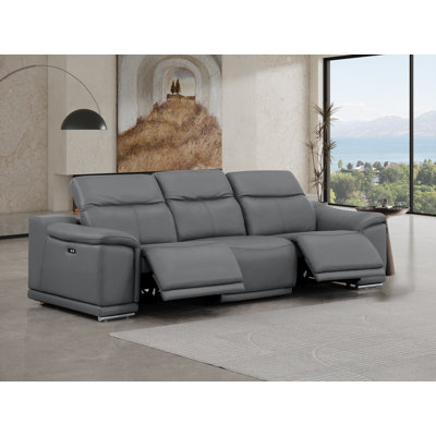 Genuine Leather Sofa With Dual Power Recliners