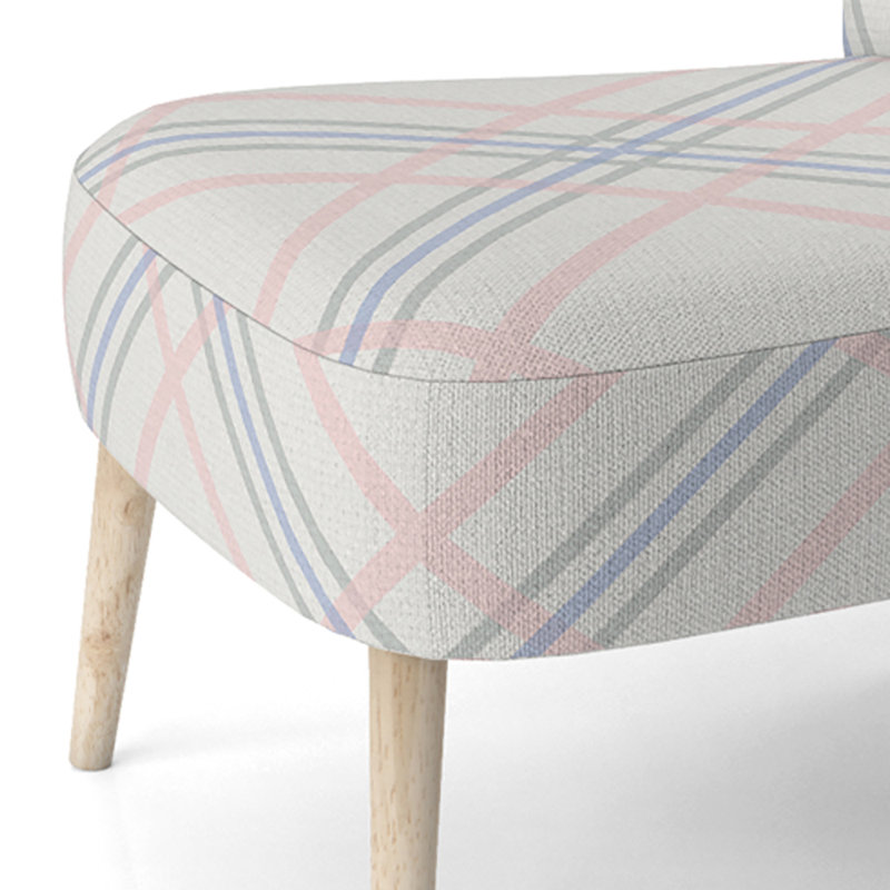 Chaise d'appoint rembourrée à motif crème et bleu Tartan