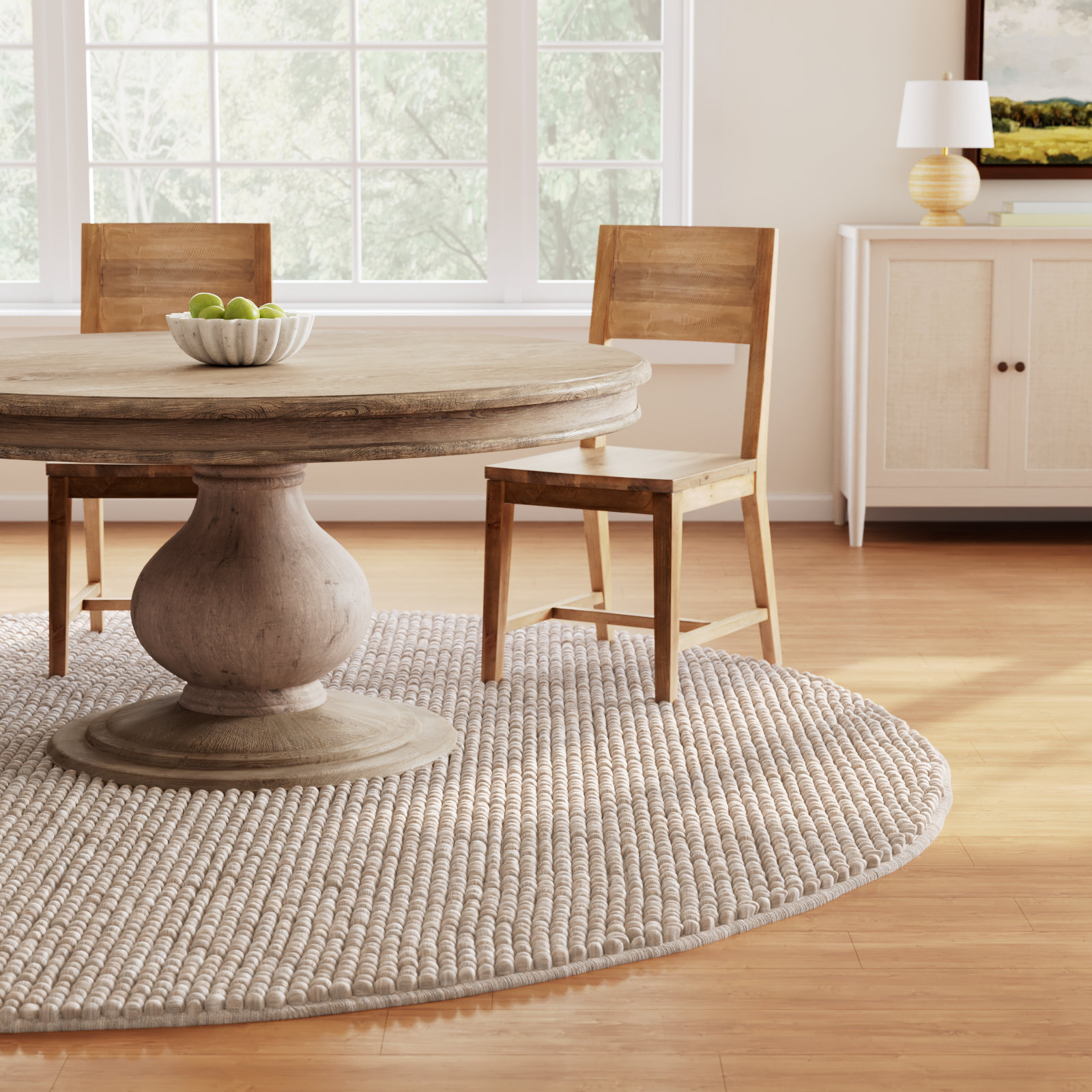 Elle Beige Hand-Woven Wool Rug, Round 10'