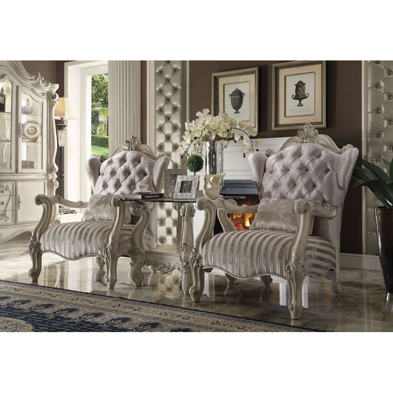 Thebes Upholstered Wingback Chair, Bone White, Bone White, Ivory Cotton Blend