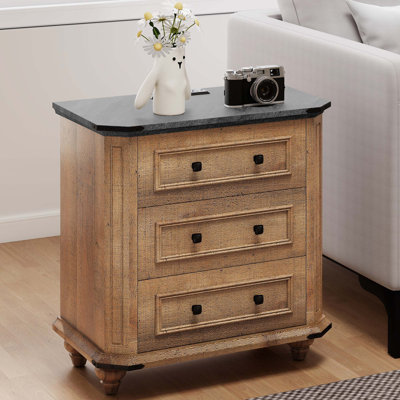 Farmhouse End Table With 3 Drawers And Built-In Outlets by Ophelia & Co.