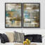 «Grunge Abstract Paint Effect Mid-Century Modern Teal Brown Stroke», reproduction sur toile 2 pièces-87607477-87607478