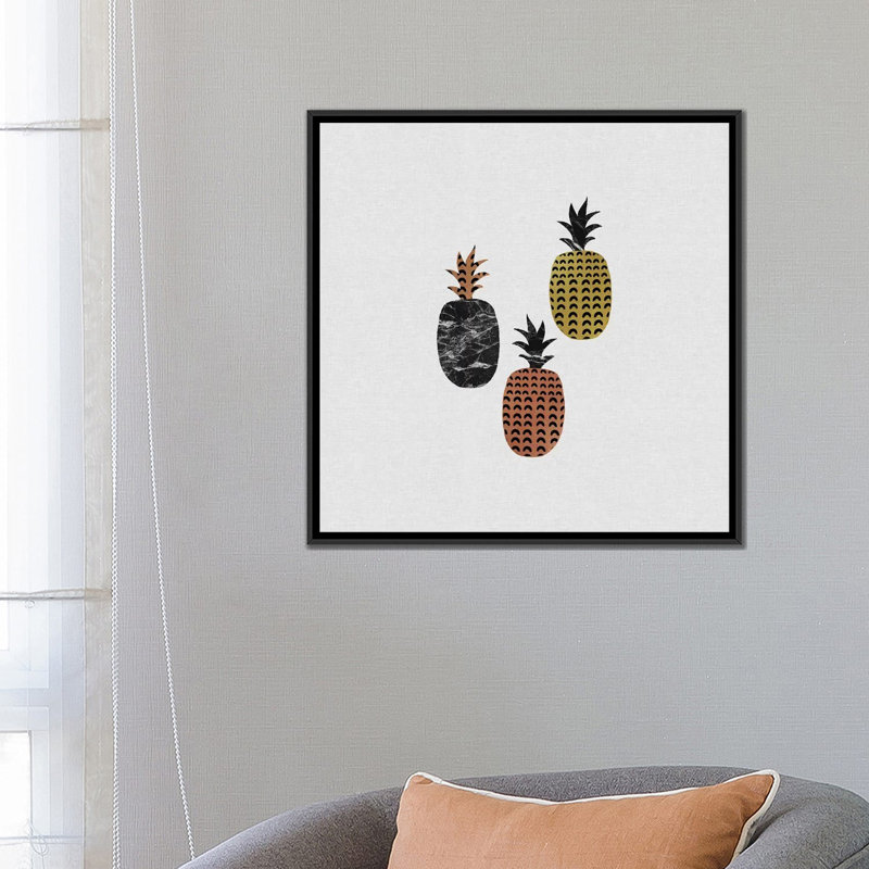 «Scandi Pineapples», impression sur toile, H 26 po x l 26 po x P 1,5 po, Toile encadrée noire, Pas de tapis