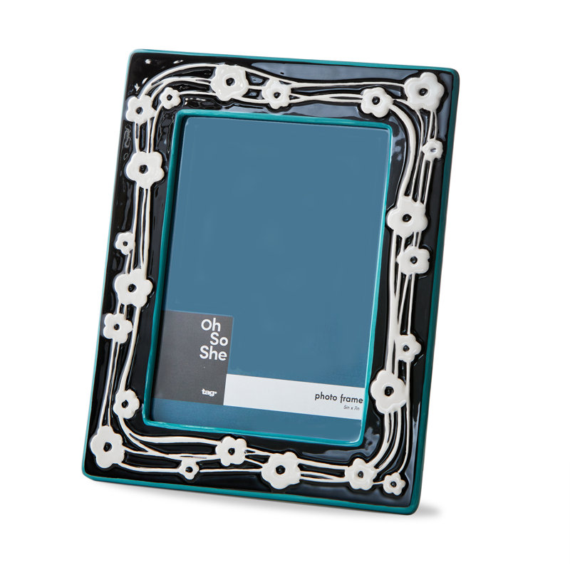Daisy Ceramic Photo Frame Black Everyday 5x7, Black, 5" W x 7" W