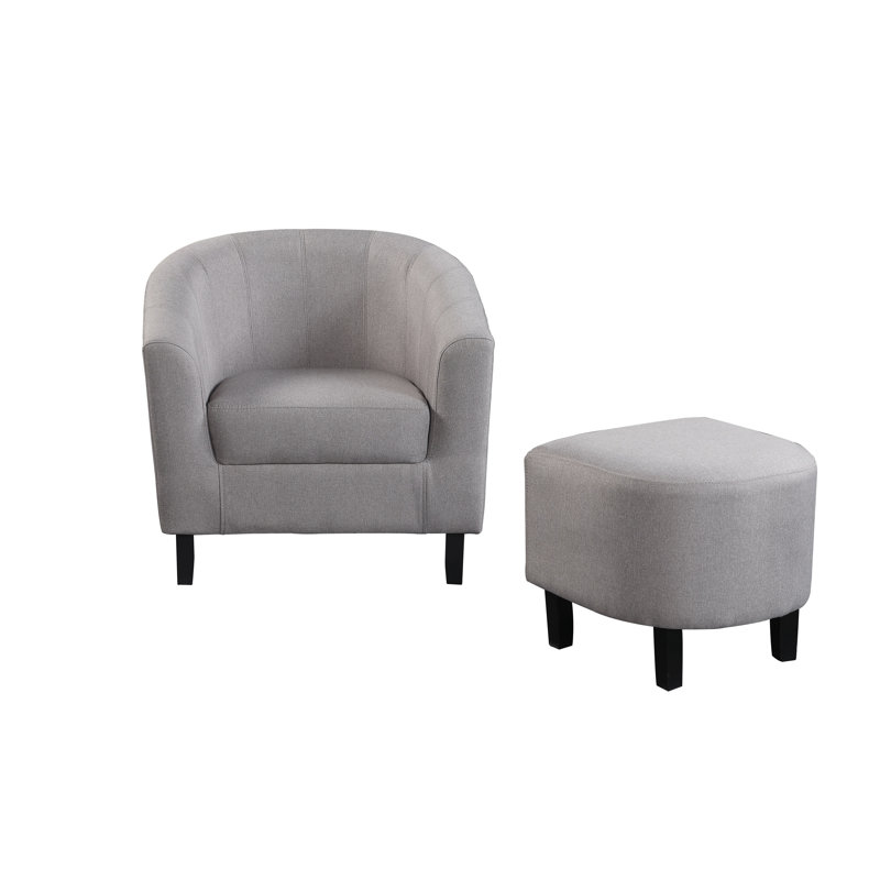 Eliza Upholstered Barrel Chair with Ottoman, Gray Polyester