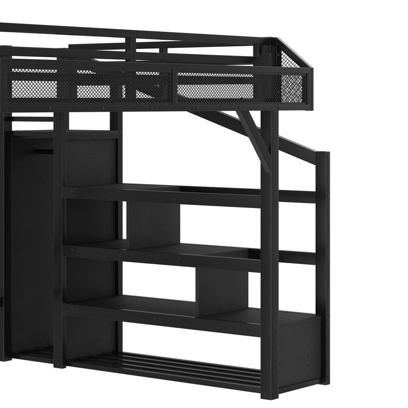 Queen Loft Bed With Wardrobe, USB Ports & LED Lights, Queen, Natural Wood